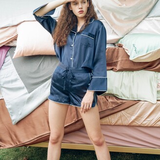 Not Just Pajama Women 3-Piece Classic Silk Pajamas Set - Navy - ShopStyle