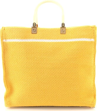 Fendi - Sunshine Yellow Cotton Crochet Medium Logo Tote