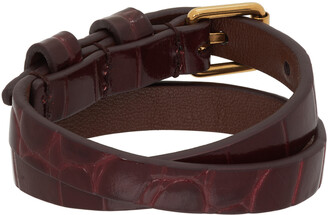 Alexander McQueen Burgundy Croc Double Wrap Bracelet