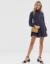 Thumbnail for your product : Qed London button through spot print shirt dress in navy and white
