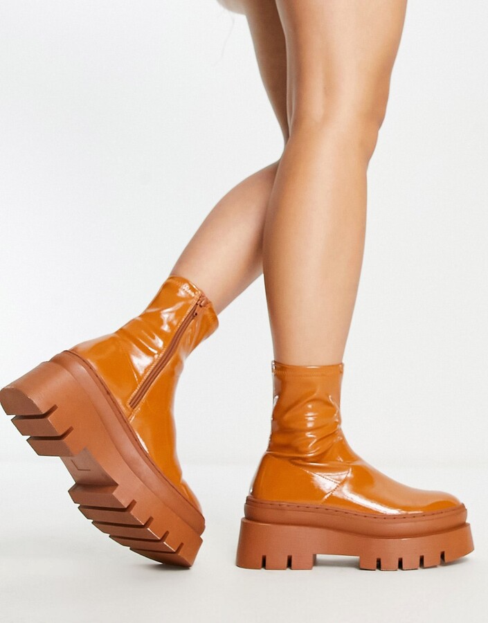 ASOS DESIGN Esme embellished heeled sock boots in orange rhinestone