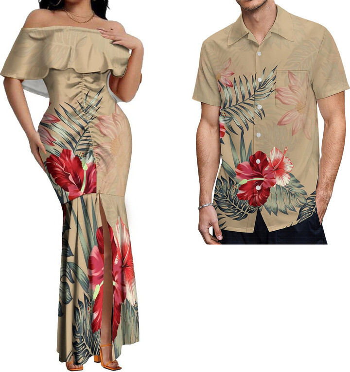 None New Custom Samoan Polynesian Tribal Slim Fit Party Evening Dresses Women Lady Elegant Off Shoulder Split Fishtail Dress
