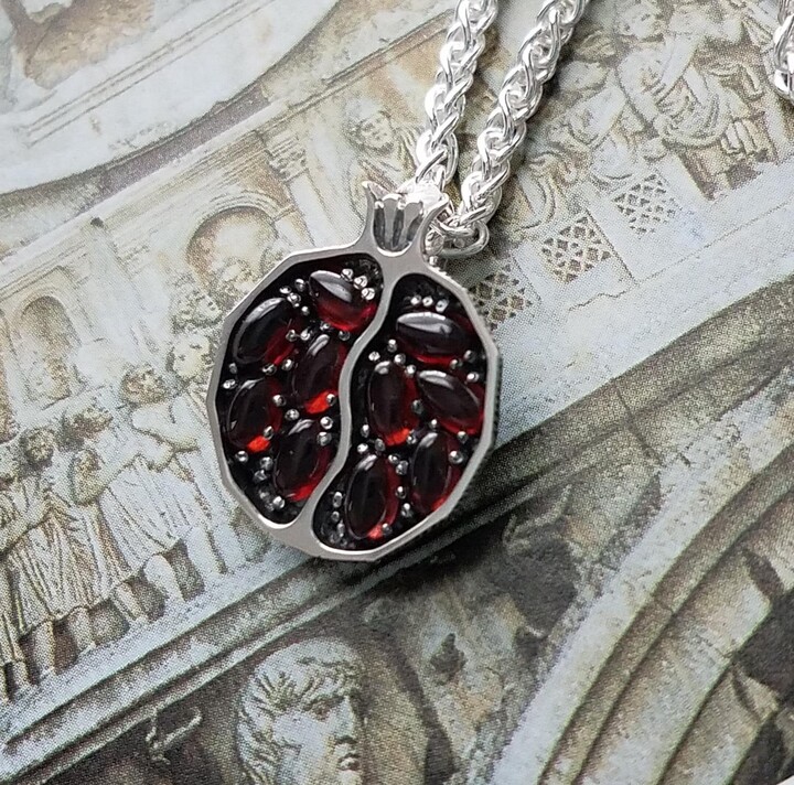 Etsy sterling Silver Pendant Small Juicy Pomegranate Garnet Necklace - Ready To Ship