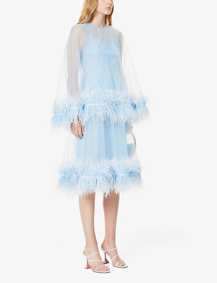 Huishan Zhang Coco feather-trimmed tulle midi dress
