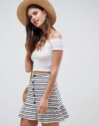 ASOS Design Stripe Mini Skirt With Pep Hem And Button Front