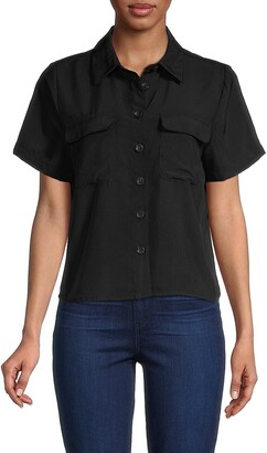 black short sleeve button up women's