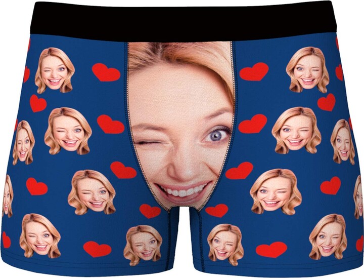 VEELU Custom Mens Boxer Briefs with Wife's Face Love Heart Novelty