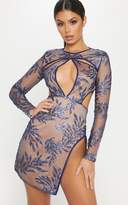 Thumbnail for your product : PrettyLittleThing Navy Glitter Cut Out Split Leg Bodycon Dress