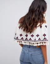 Thumbnail for your product : Raga Tessi Embroidered Off Shoulder Crop Top