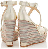 Thumbnail for your product : Jimmy Choo PORTIA 120 Natural Mix Washed Metallic Nappa Wedge Sandals with Striped Braided Wedge