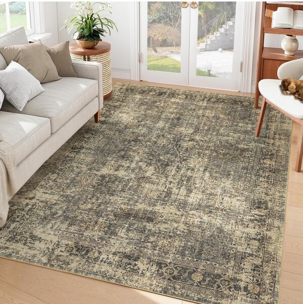 Fulvari AreaRugsWashableIndoorRugsStain-ResistantLowPileAccentCarpetFoldableVintageFloorCarpetMatforLivingRoomGreen8*10ft(244*305cm)