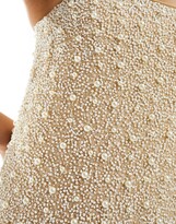 Thumbnail for your product : And other stories & bandeau midi dress with sequin and faux pearl embellishment in champagne