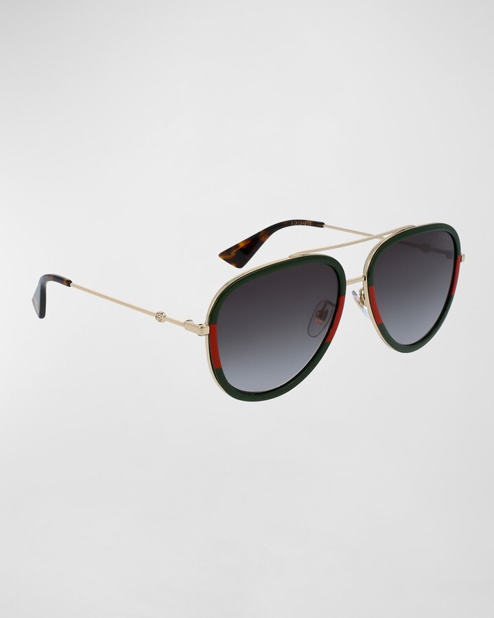 Gucci Web Aviator Sunglasses, Green/Red/Green - ShopStyle