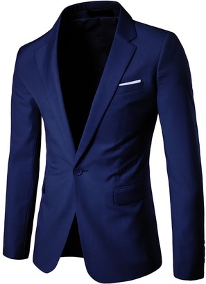 LEOCLOTHO Men's Slim Fit Casual Suit One Button Blazer Business Wedding  Party Coat Navy Blue XL - ShopStyle