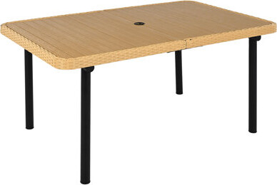 Latitude Run 59" Outdoor Patio Rectangular Dining Table With Umbrella Hole, Iron Structure, Strong For Family Dinners, Weather - , Simple Setup, Perfect Backyard B