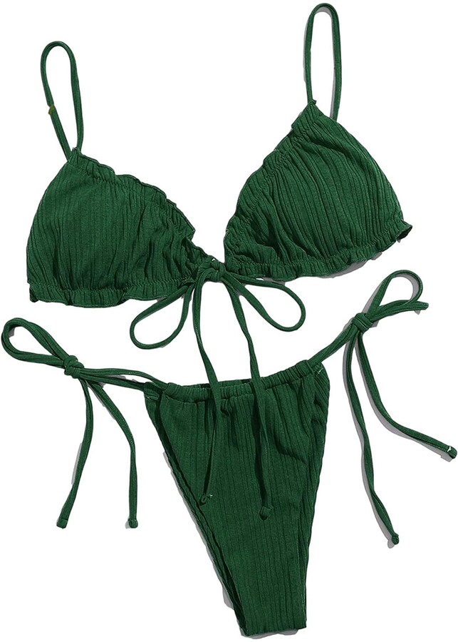 Lilosy Sexy Ribbed Padded String Thong Brazilian Bikini Swimsuit Set ...