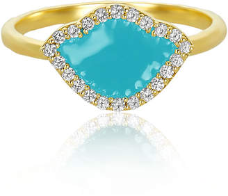 Amrapali Legend 18k Gold Nalika Lotus Stack Ring w/ Diamonds & Turquoise Enamel