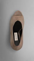 Thumbnail for your product : Burberry Suede Peep-toe Wedge Pumps