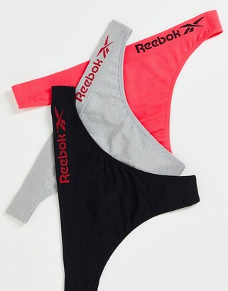 Reebok primula 3 pack seamless thong in black neon cherry grey - ShopStyle