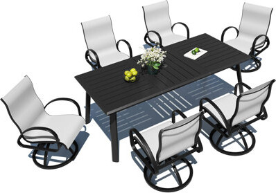 Crestlive Products 6 - Person Aluminum Outdoor Dining Dining Set With Sunbrella Swivel Rocking Dining Armchairs