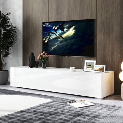Latitude Run Living Room Tv Cabinet With Generous Space - Modern White Finish Table Storage Contemporary Look