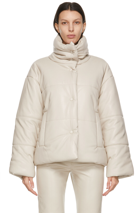 Nanushka Off-White Vegan Leather Hide Puffer Jacket - ShopStyle