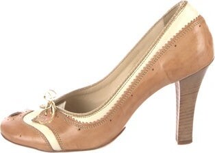 Alberto Fermani Leather Pumps Neutrals Colorblock Pattern Round-Toes Unfortunately, due to restrictions, this item may not be eligible for shipping in all areas. | Alberto Fermani Leather Colorblock Pattern Pumps in Neutrals, Women's IT 38.5 | 8.5