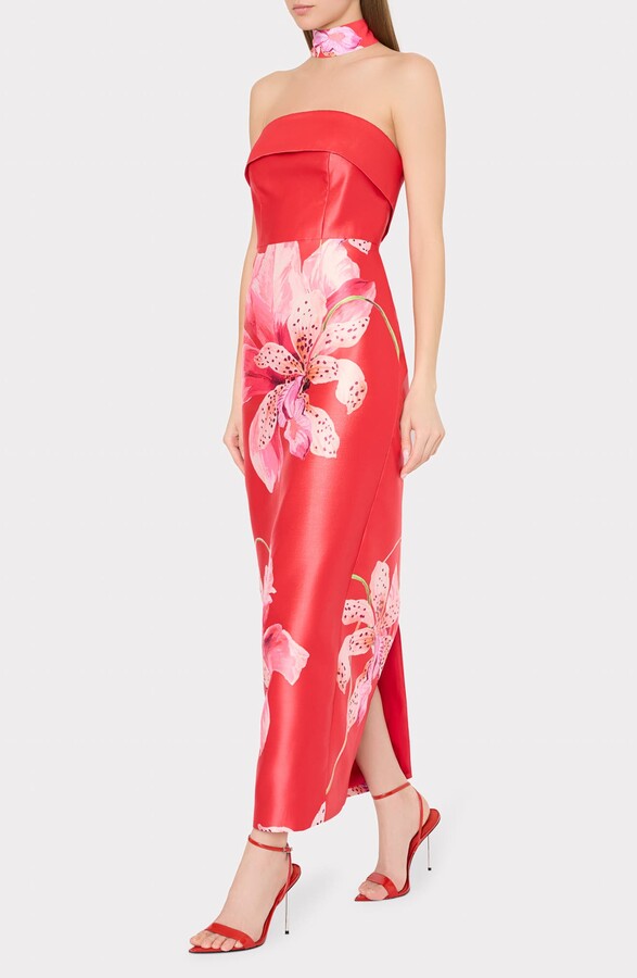 Milly Ciara Placed Floral Strapless Faille Column Gown