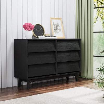 6 Drawer Double Dresser Features Vintage-Style And Bevel Design