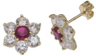 Adara 9 ct Yellow Gold Cubic Zirconia Red and White Flower Stud Earrings