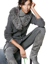 Thumbnail for your product : Neiman Marcus Long Fur-Collar Cable-Knit Cashmere Cardigan