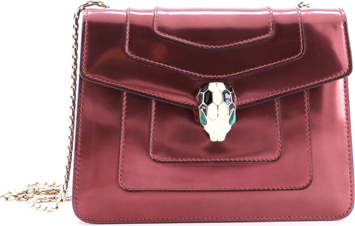 Bvlgari Serpenti Forever Square Shoulder Bag Metallic Leather Small