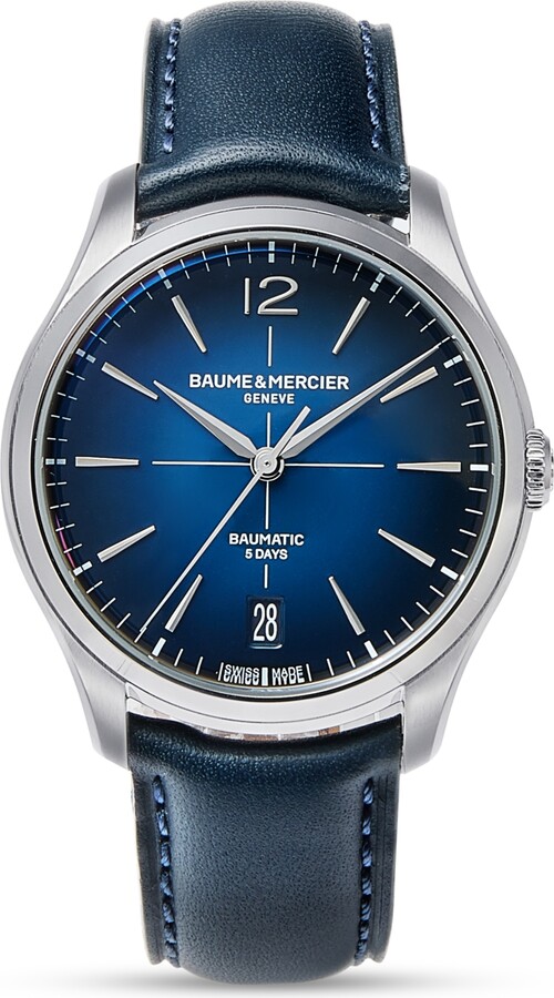 Baume & Mercier Men's Swiss Automatic Clifton Blue Leather Strap Watch 39mm