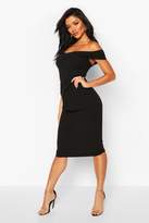 Thumbnail for your product : boohoo Off Shoulder Pleated Peplum Bodycon Midi Dress