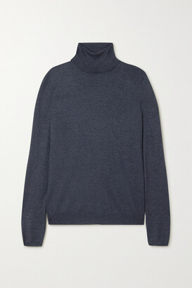Brunello Cucinelli Metallic Cashmere-blend Turtleneck Sweater - Navy - xx small