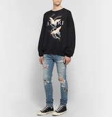 Thumbnail for your product : Amiri Skinny-Fit Appliqued Distressed Stretch-Denim Jeans - Men - Blue