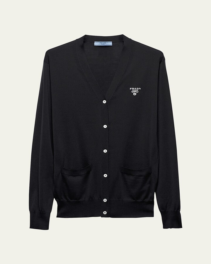 Intarsia Logo Silk Knit Cardigan