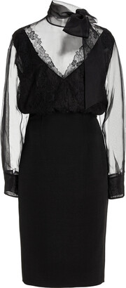 Valentino Lace-Detailed Wool-Blend Midi Dress