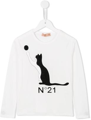 No21 Kids cat print T-shirt