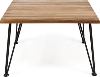 17 Stories Patio Wood Coffee Table - Metal Base 32.5\