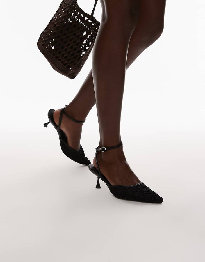 Topshop Iggy sling back mesh mid heel pumps in black