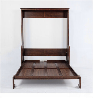 Latitude Run Queen Size Wood Murphy Bed Space-Saving Hidden Wall Bed With Gas Struts And Walnut Finish