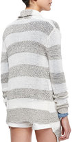 Thumbnail for your product : Neiman Marcus Cusp by Elira Striped Open-Front Cascade Cardigan, Black/White (Stylist Pick!)