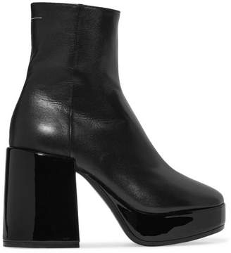 MM6 MAISON MARGIELA Leather Platform Ankle Boots - Black