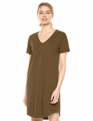 Daily Ritual Lived-In Cotton Roll-Sleeve V-Neck T-Shirt Dress Casual