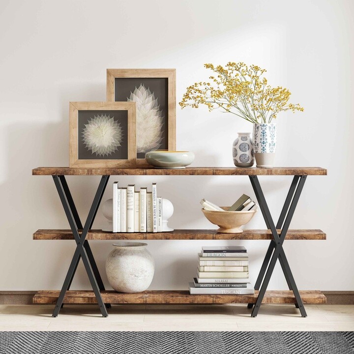 Sofa Console Table, Narrow Long Entryway Table with Storage Shelf