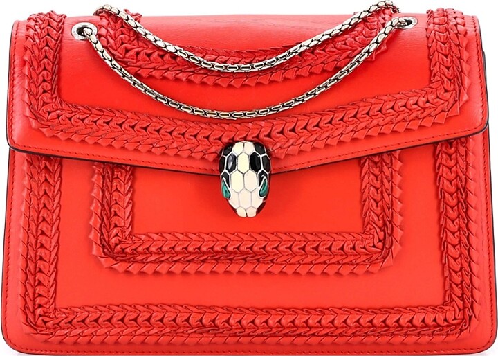 Pre-Owned Bvlgari Medium Serpenti Forever Square Shoulder Bag Plisse Leather