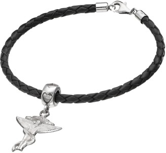 LogoArt Sterling Silver & Leather "Chiropractic" Caduceus Charm Bracelet