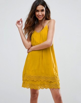 Vila Pleated Front Cami Dress With Crochet Trim