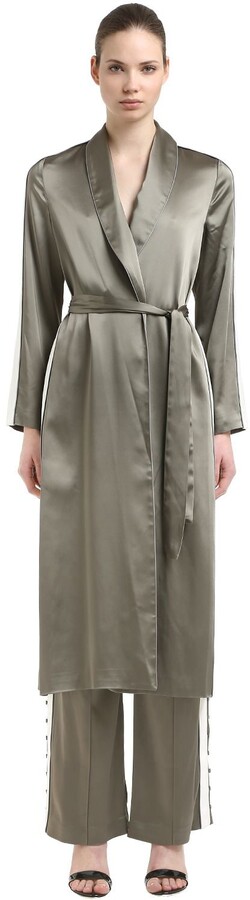 Womens Coats Jonathan Simkhai Coats Grey Jonathan Simkhai Satin Crepe Robe W/ Side Bands in Green 